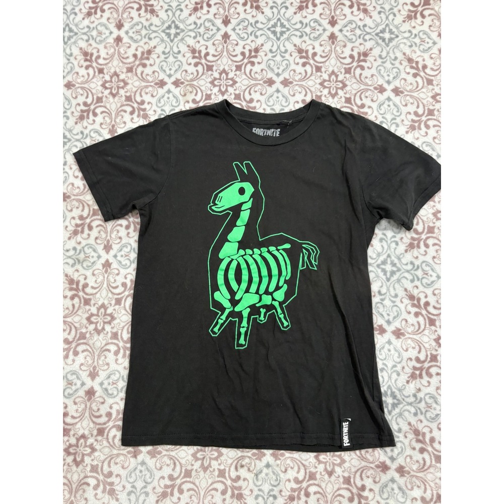 Fortnite Boys Black Neon Green Skeleton Llama Graphic T-Shirt Size 14/16 L